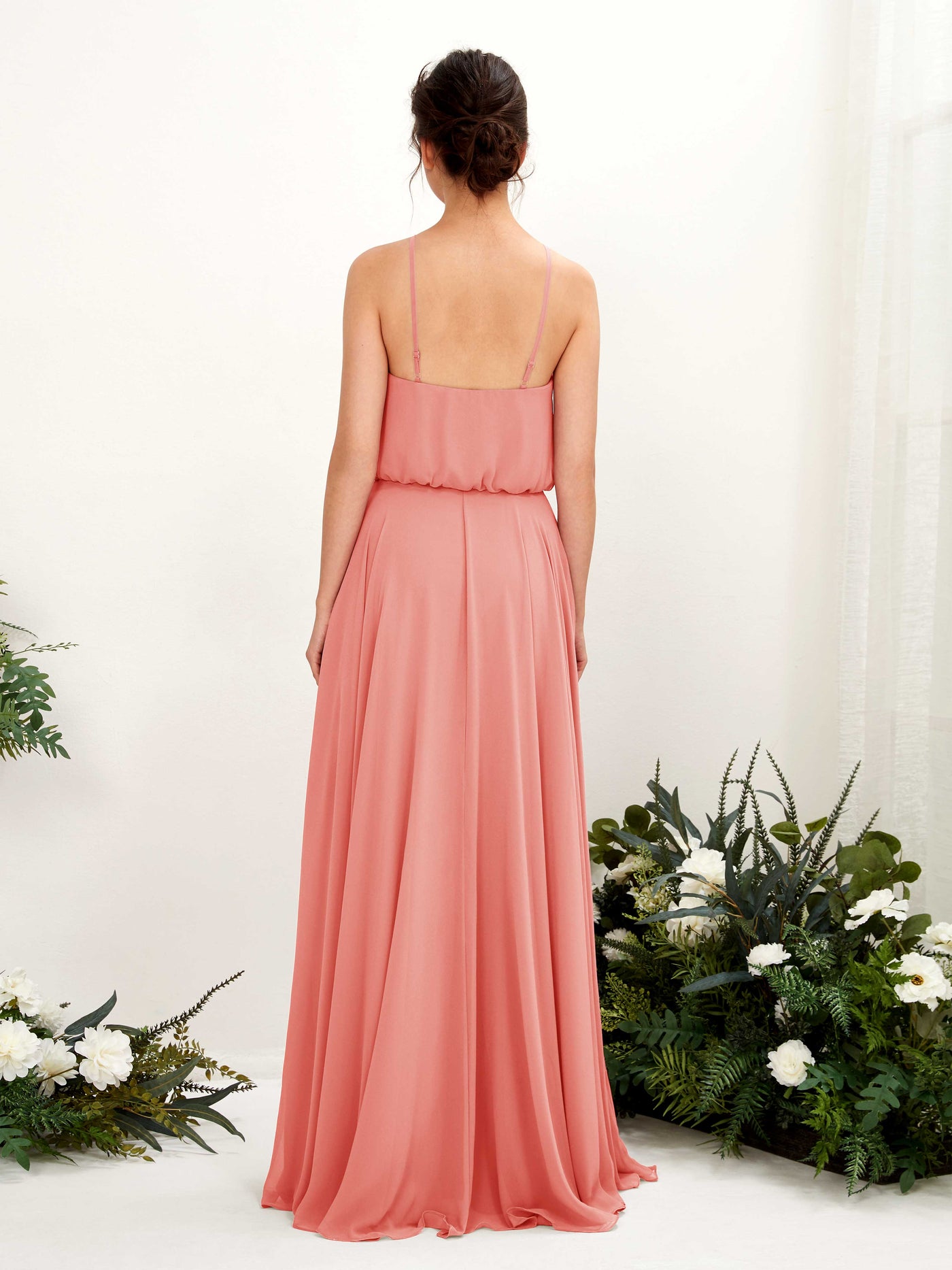 Carlyna Vestido línea A tirantes finos gasa hasta el suelo Rosa Melocotón #color_rosa-melocot-n