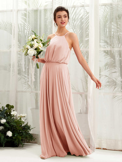 Carlyna Vestido línea A tirantes finos gasa hasta el suelo Rosa Perla #color_rosa-perla