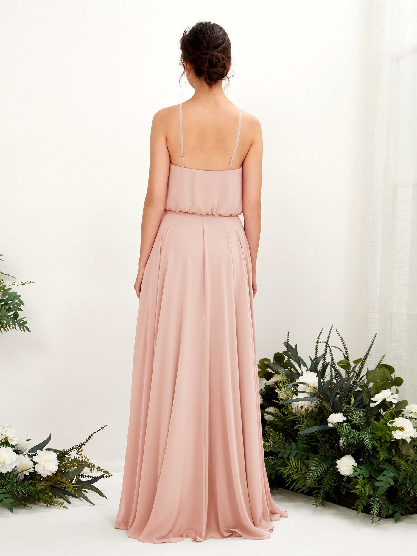 Carlyna Vestido línea A tirantes finos gasa hasta el suelo Rosa Perla #color_rosa-perla