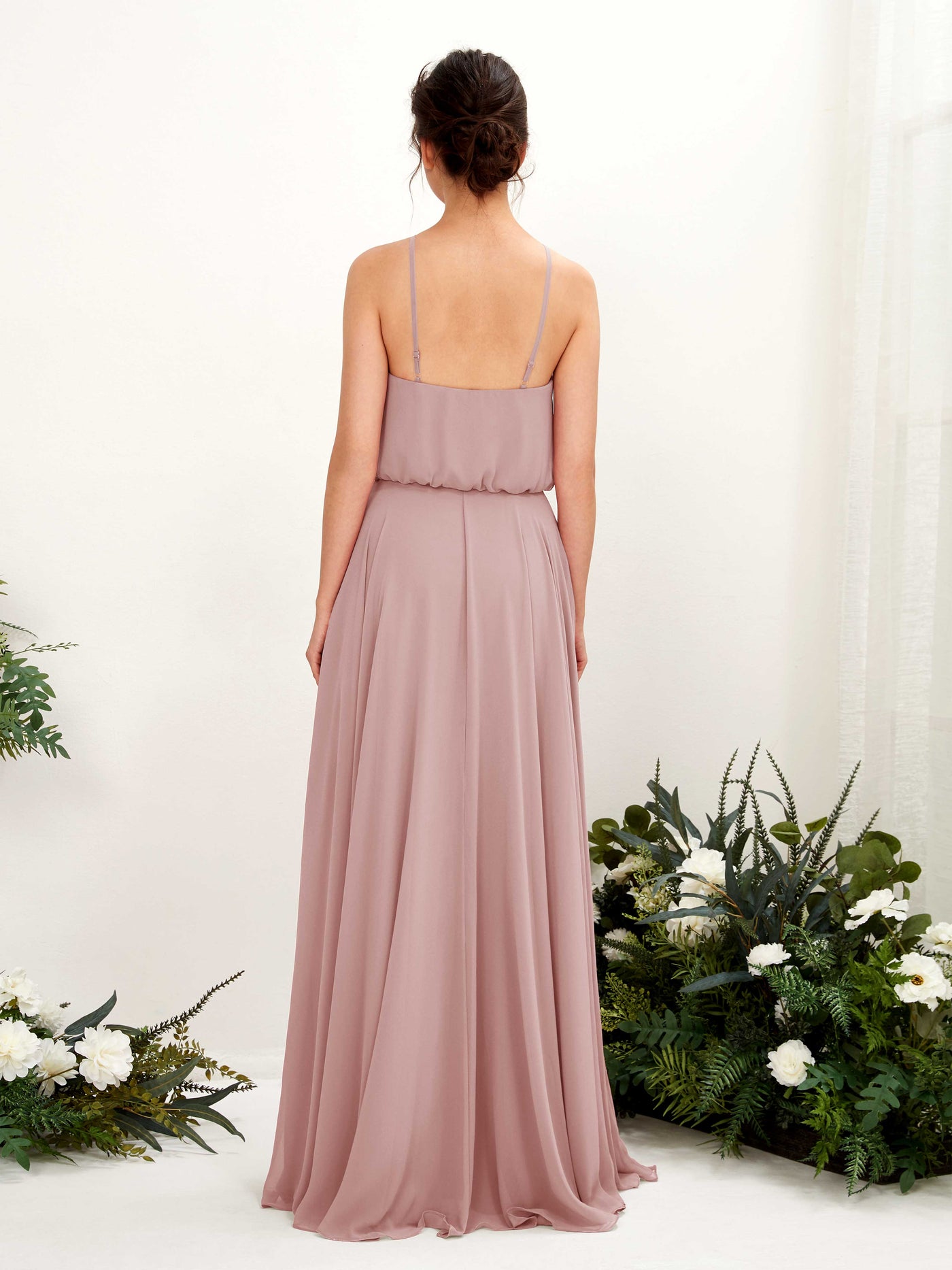 Carlyna Vestido línea A tirantes finos gasa hasta el suelo Rosa Polvorienta #color_rosa-polvorienta