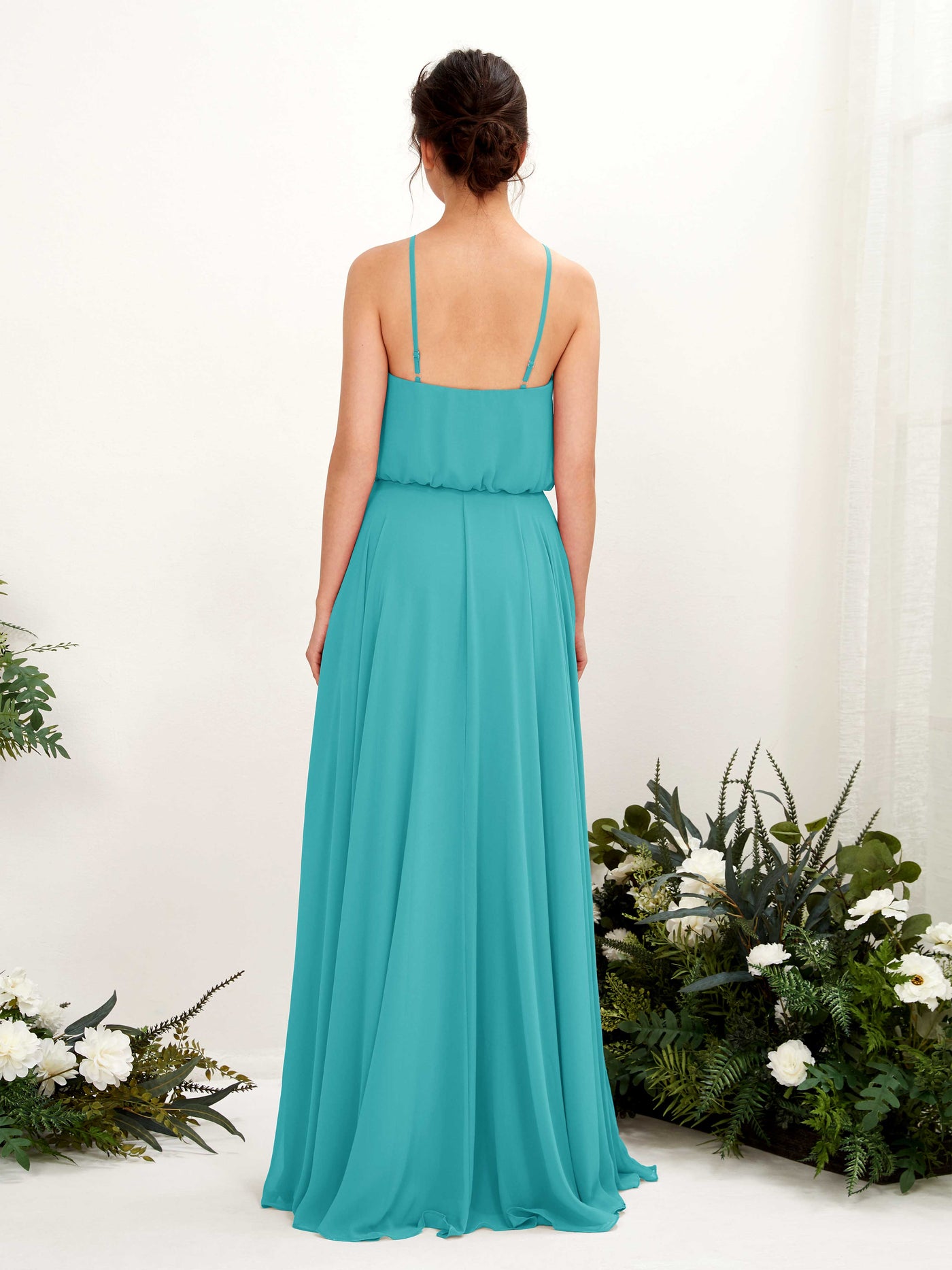 Carlyna Vestido línea A tirantes finos gasa hasta el suelo Turquesa #color_turquesa
