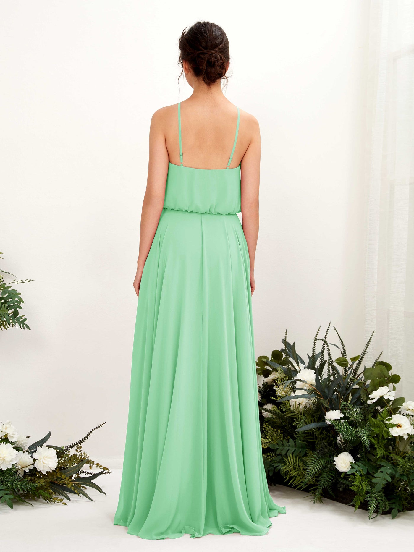 Carlyna Vestido línea A tirantes finos gasa hasta el suelo Verde Menta #color_verde-menta