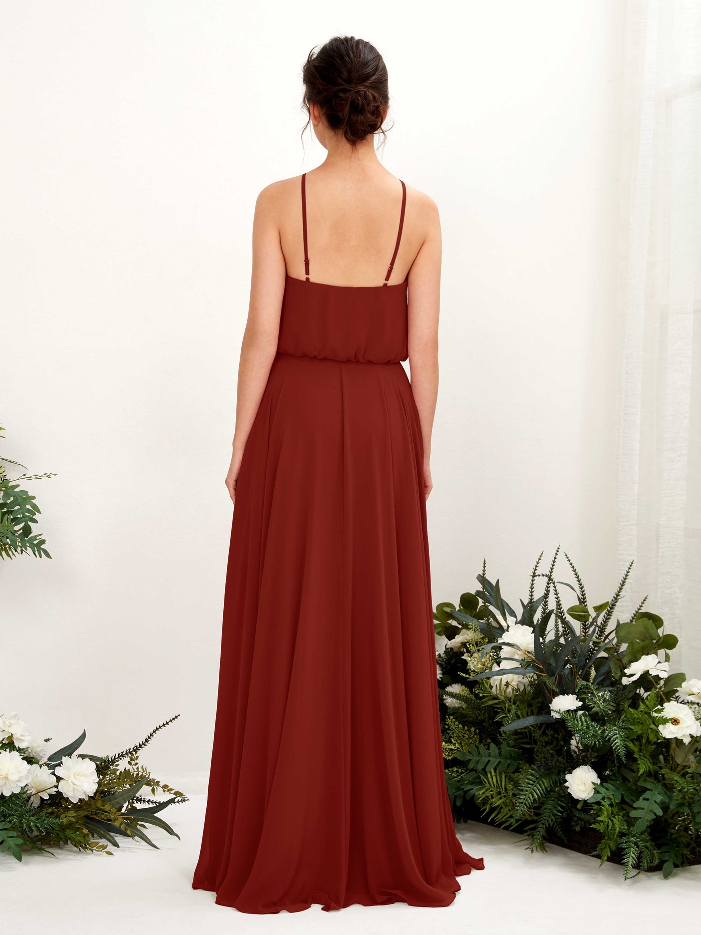Carlyna Vestido línea A tirantes finos gasa hasta el suelo Óxido #color_xido
