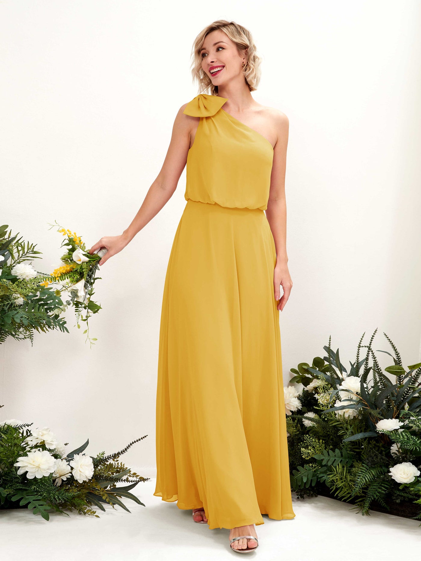Carlyna Vestido línea A un hombre hasta el suelo dama de honor Amarillo Mostaza #color_amarillo-mostaza