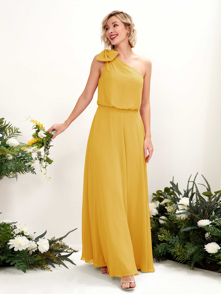 Carlyna Vestido línea A un hombre hasta el suelo dama de honor Amarillo Mostaza 