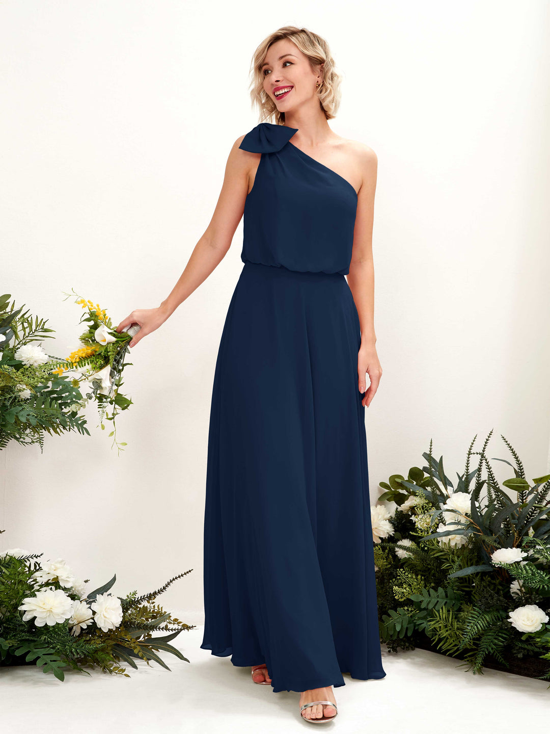 Carlyna Vestido línea A un hombre hasta el suelo dama de honor Azul Marino 