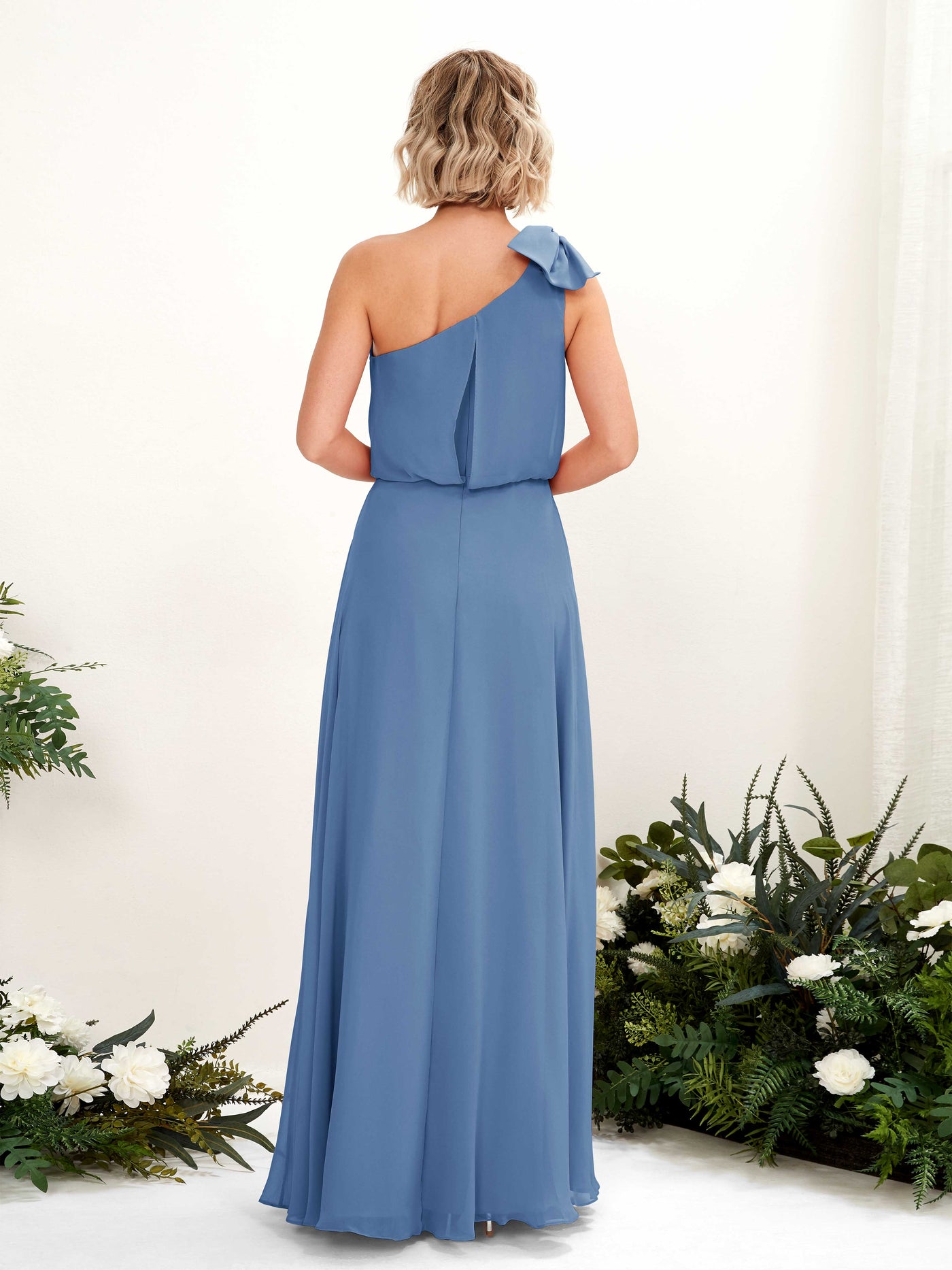 Carlyna Vestido línea A un hombre hasta el suelo dama de honor Azul polvoriento #color_azul-polvoriento