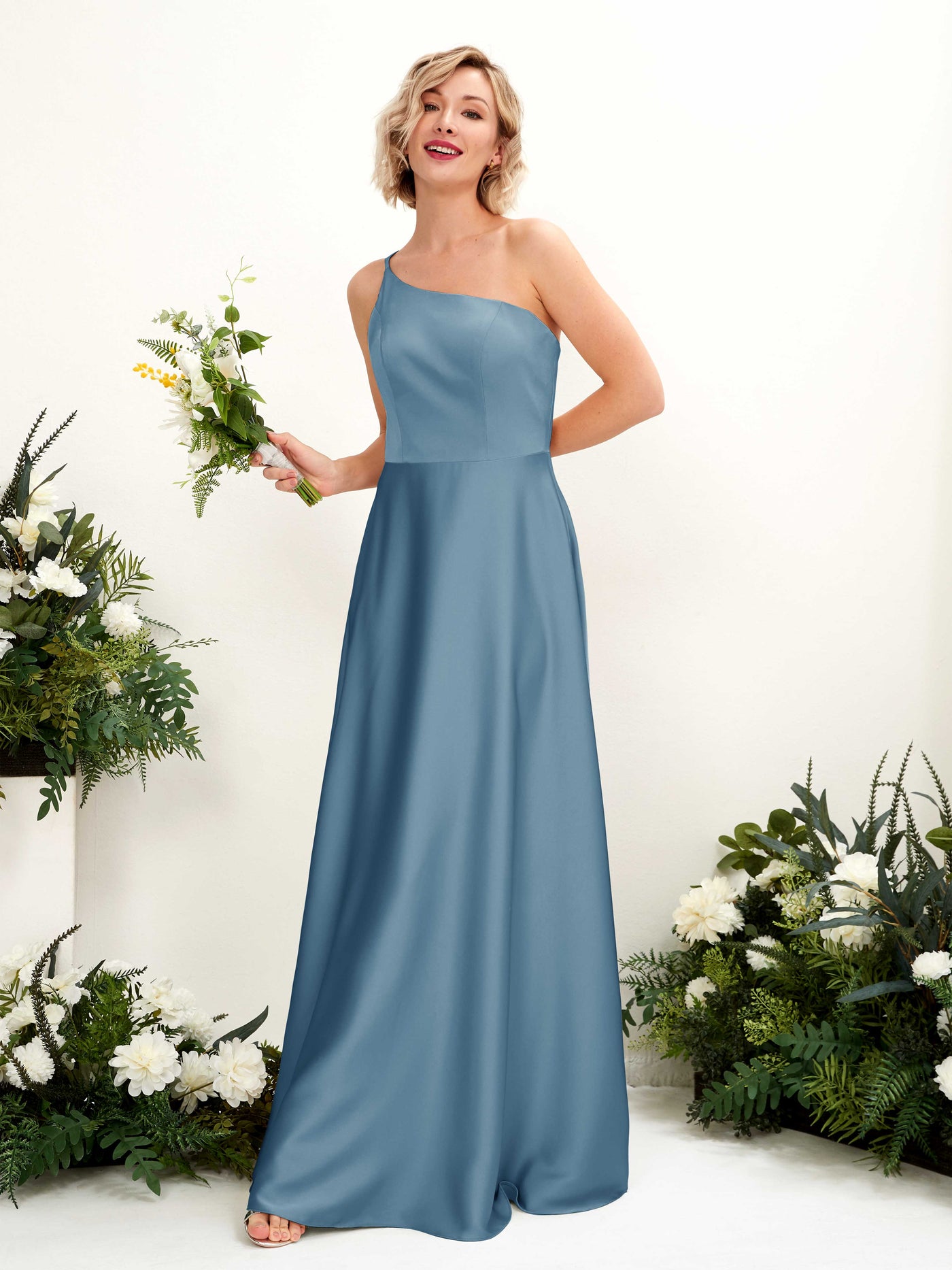 Carlyna Vestido Línea A Un Hombre Hasta el Suelo Dama de Honor Azul Tinta #color_azul-tinta