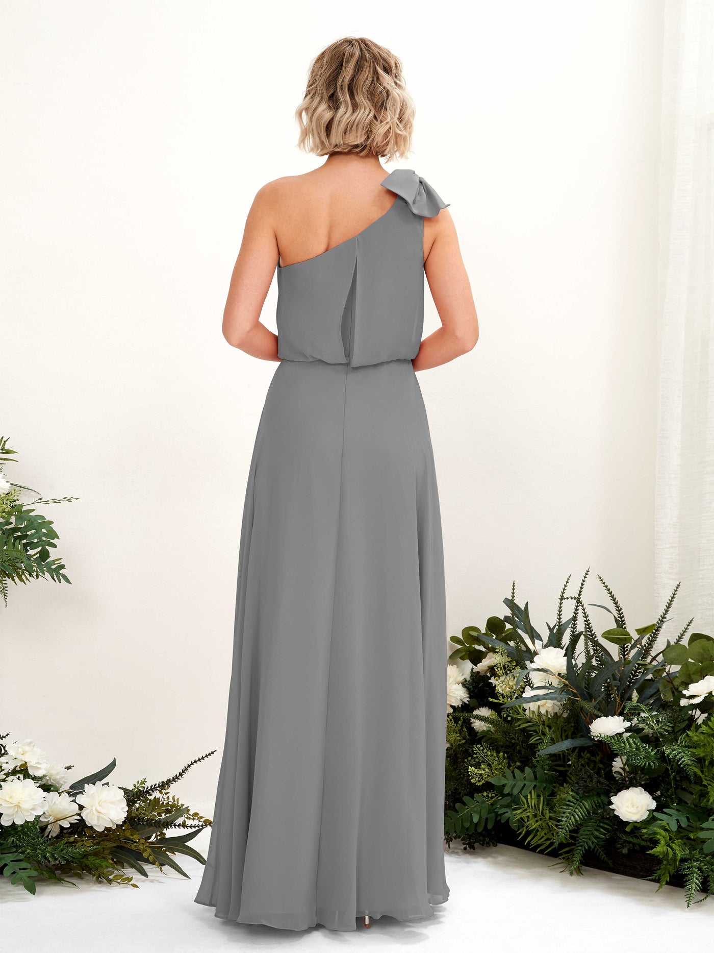 Carlyna Vestido línea A un hombre hasta el suelo dama de honor Gris Acero #color_gris-acero