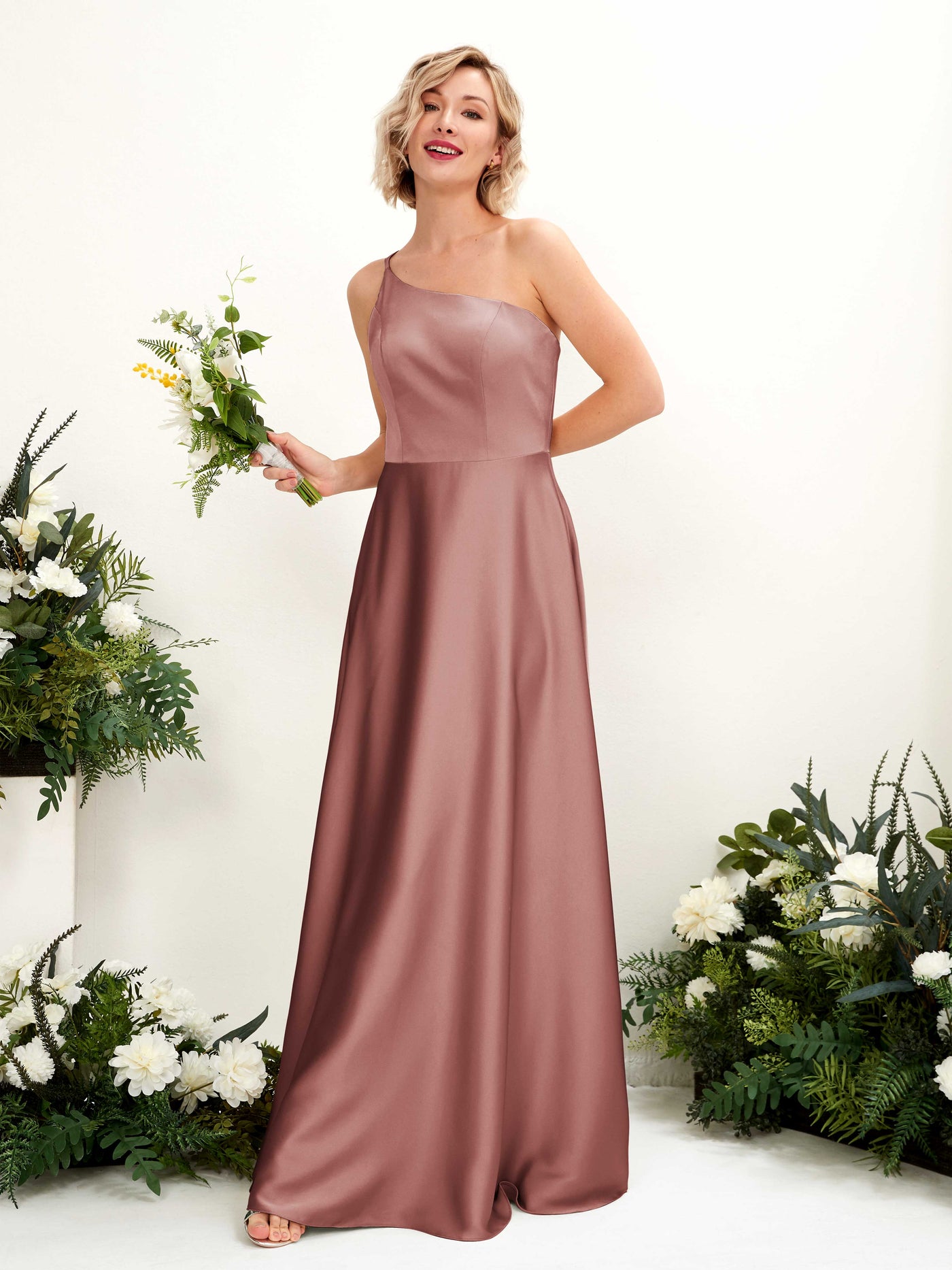 Carlyna Vestido Línea A Un Hombre Hasta el Suelo Dama de Honor Rosa Del Desierto #color_rosa-del-desierto