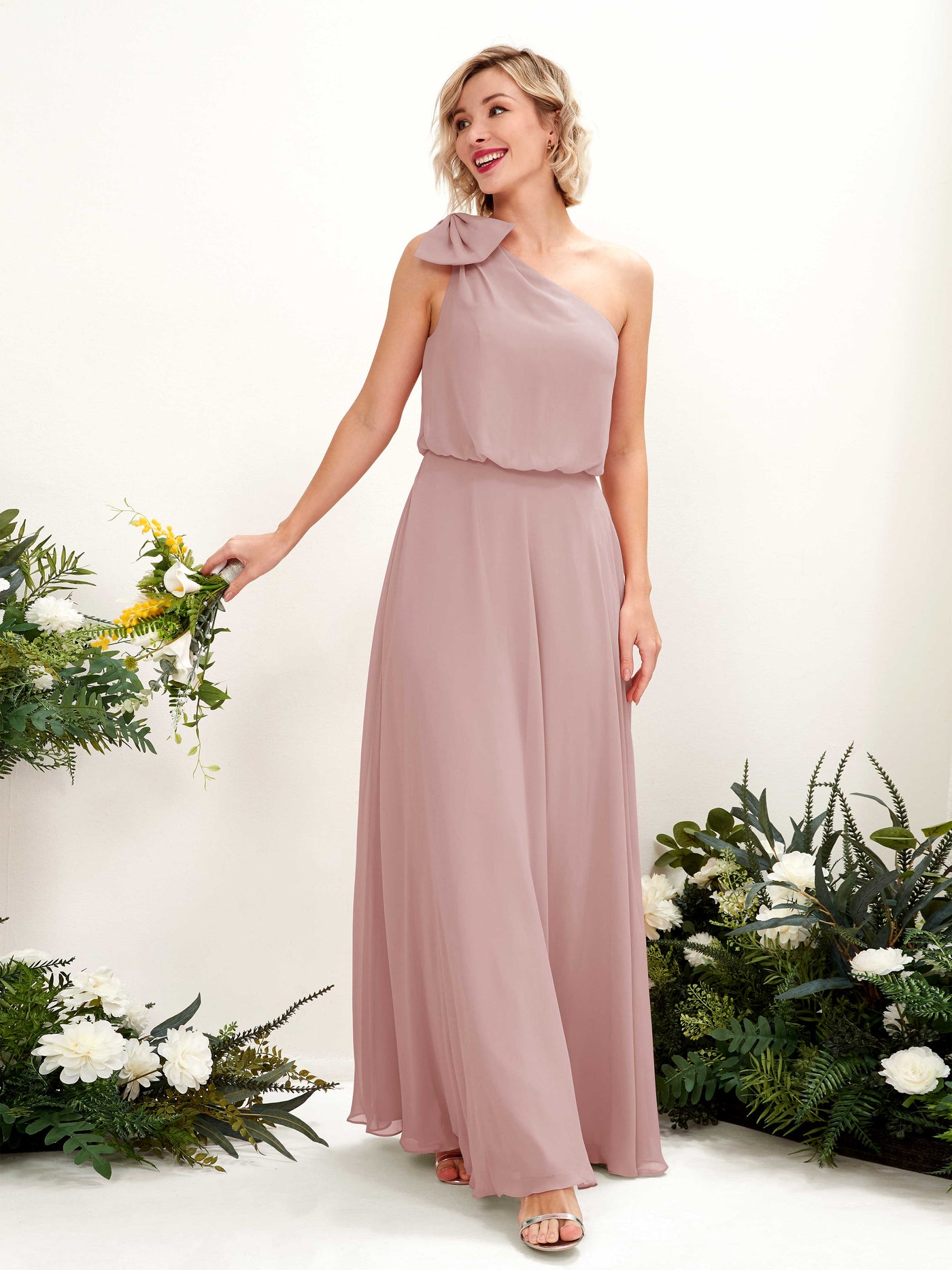 Carlyna Vestido línea A un hombre hasta el suelo dama de honor Rosa Polvorienta #color_rosa-polvorienta