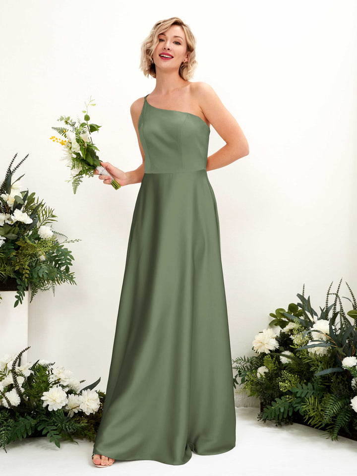 Carlyna Vestido Línea A Un Hombre Hasta el Suelo Dama de Honor Verde Oliva 