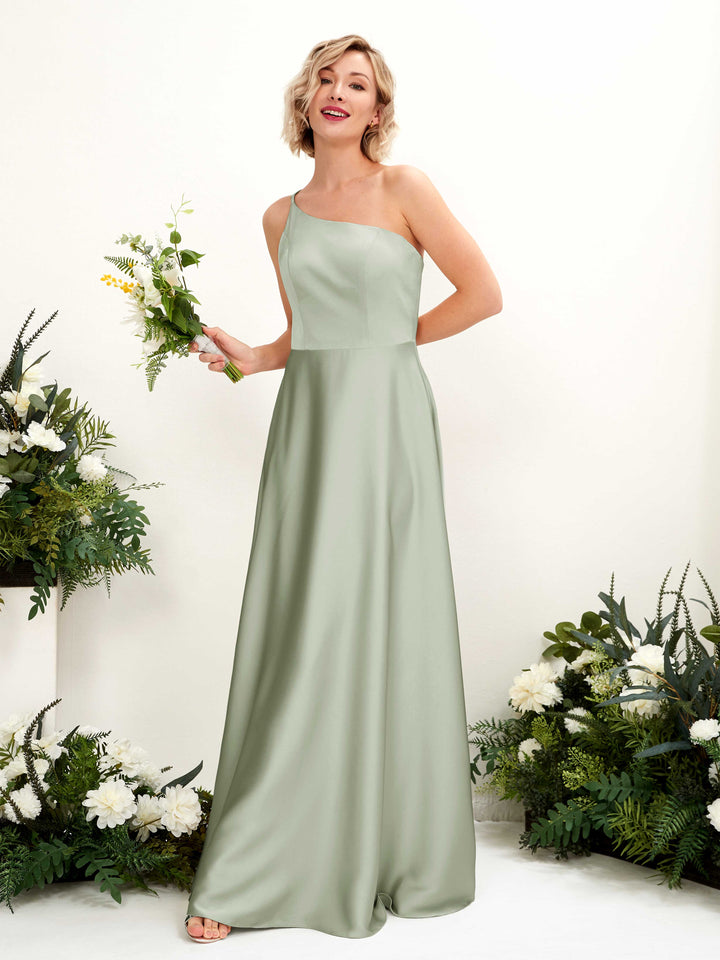 Carlyna Vestido Línea A Un Hombre Hasta el Suelo Dama de Honor Verde Salvia 