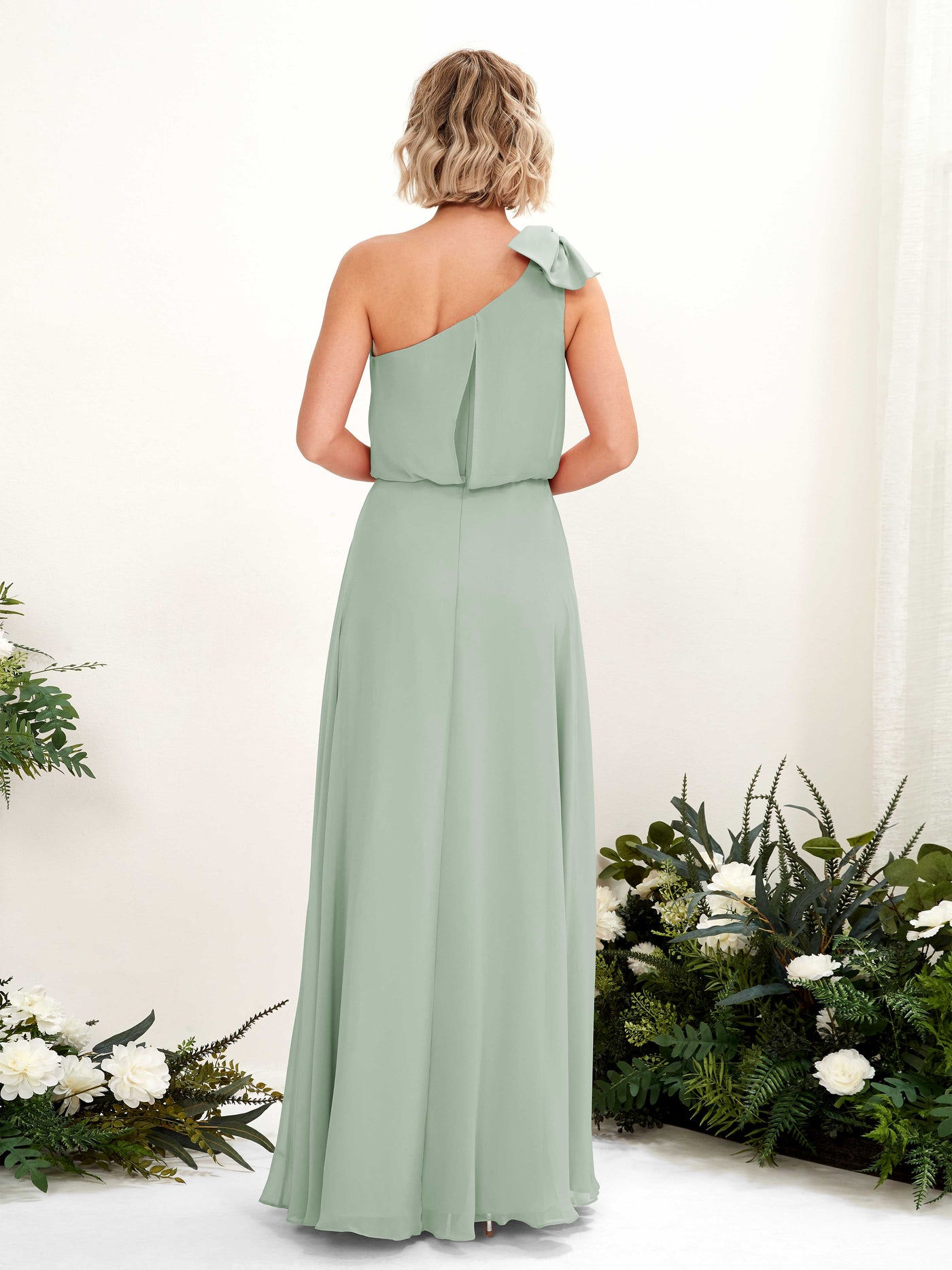 Carlyna Vestido línea A un hombre hasta el suelo dama de honor Verde Salvia #color_verde-salvia