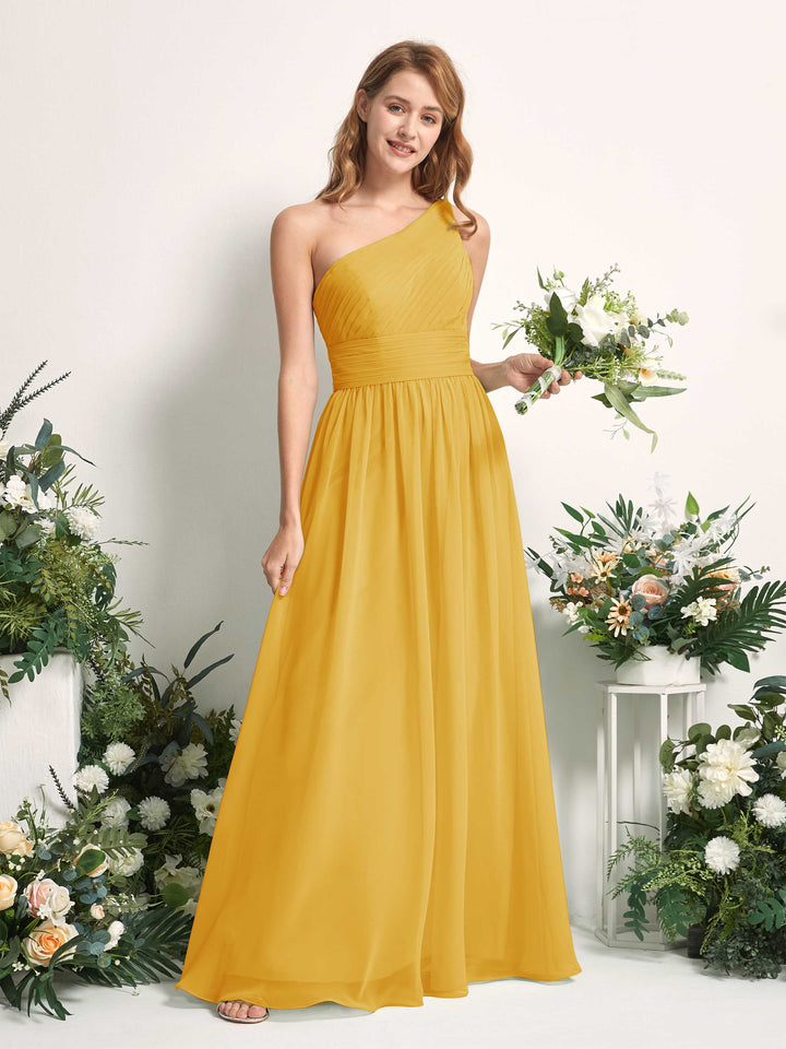 Carlyna Vestido Línea A Un Hombre Hasta el suelo Gasa Dama de honor Amarillo Mostaza 