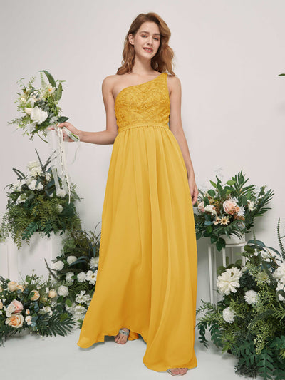 Carlyna Vestido línea A Un Hombre Hasta el suelo Gasa dama de honor Amarillo Mostaza #color_amarillo-mostaza
