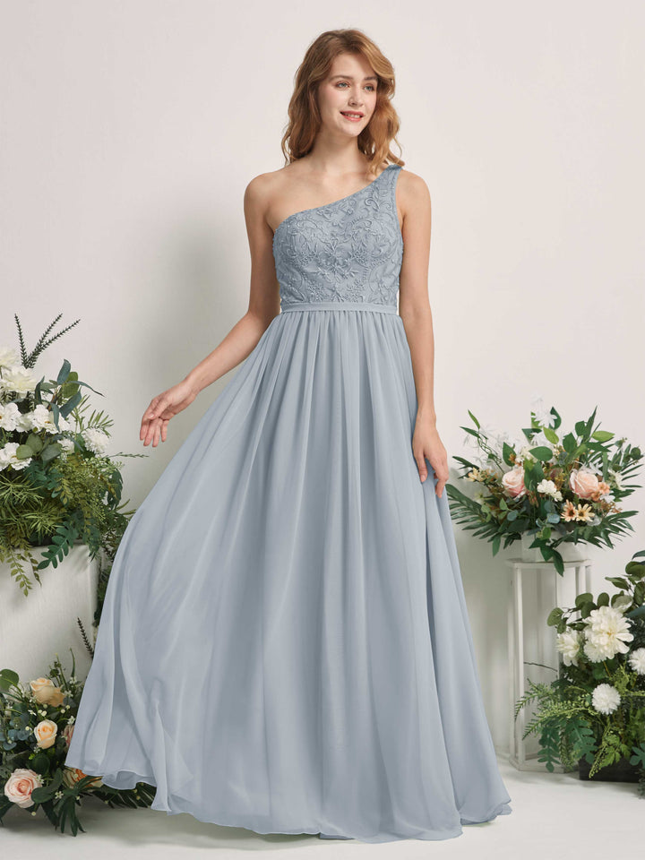 Carlyna Vestido línea A Un Hombre Hasta el suelo Gasa dama de honor Azul Empolvado Mejorado 