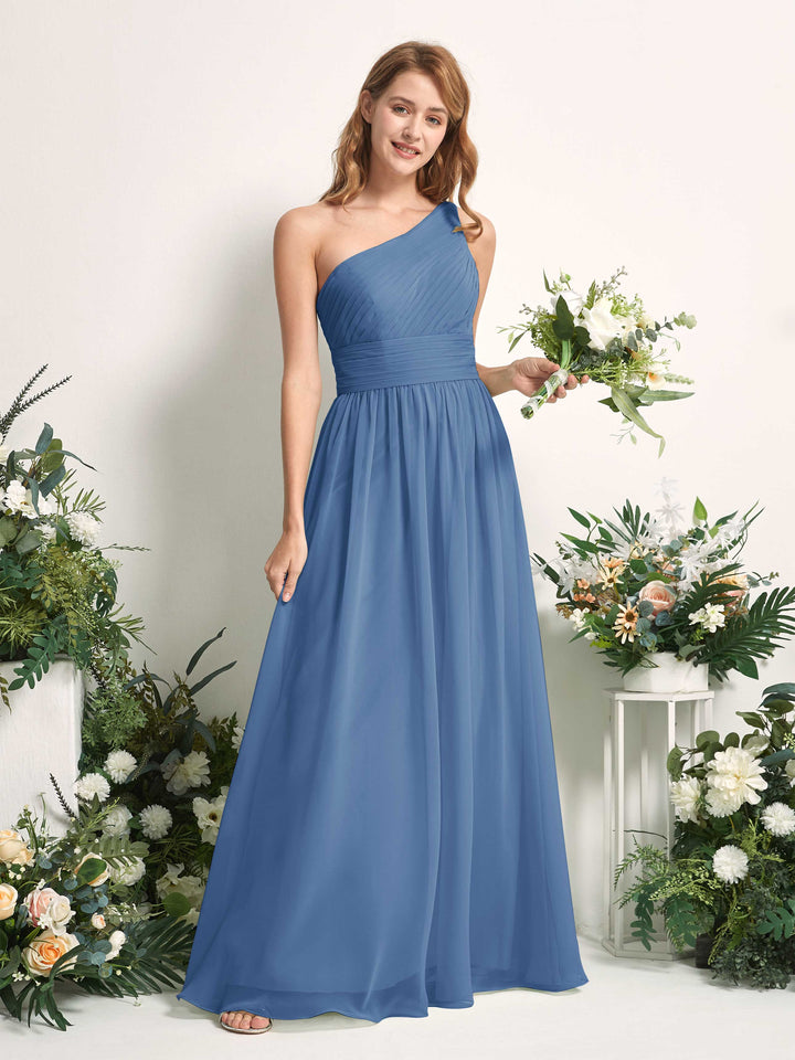Carlyna Vestido Línea A Un Hombre Hasta el suelo Gasa Dama de honor Azul polvoriento 