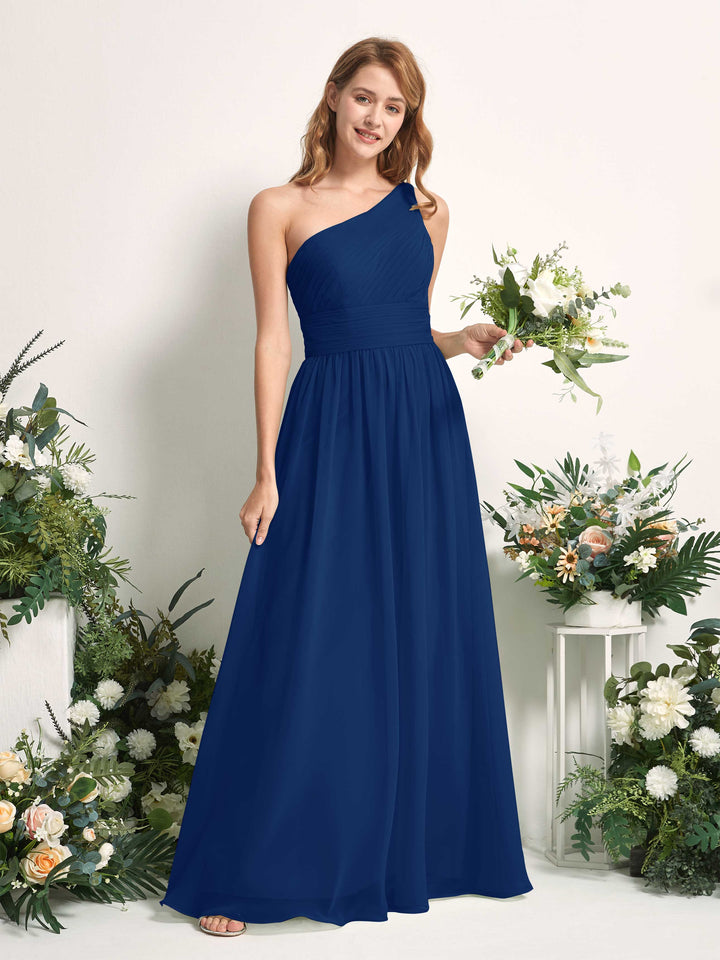Carlyna Vestido Línea A Un Hombre Hasta el suelo Gasa Dama de honor Azul Real 