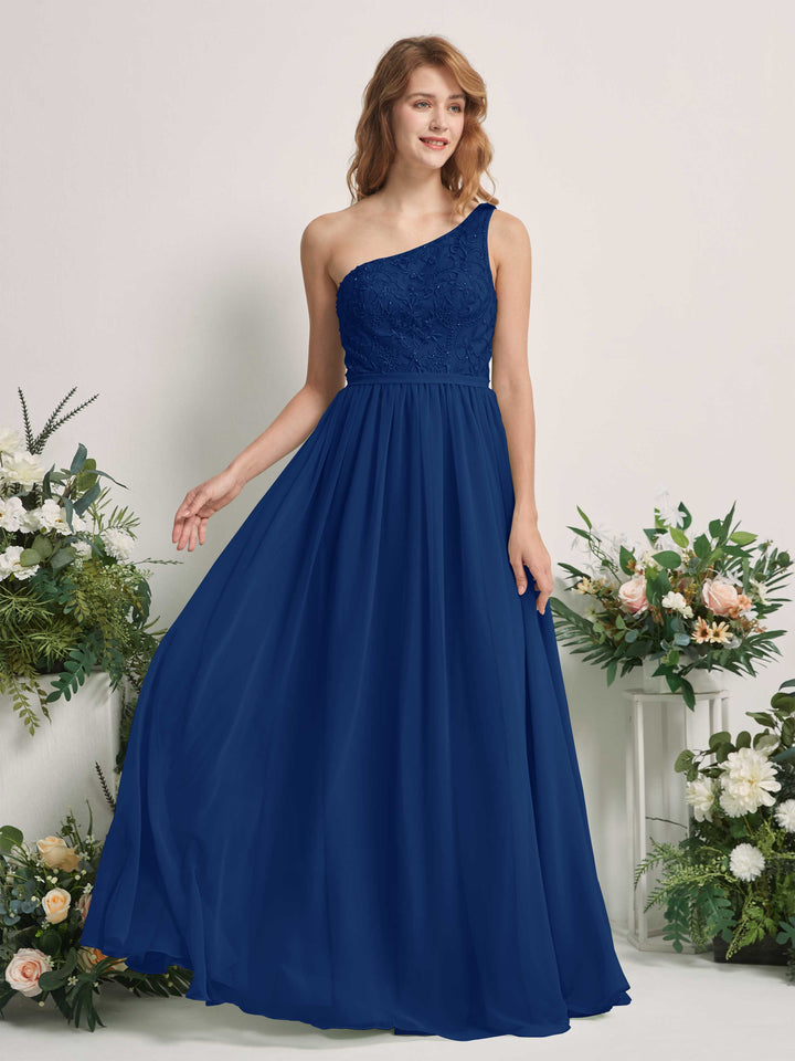 Carlyna Vestido línea A Un Hombre Hasta el suelo Gasa dama de honor Azul Real 