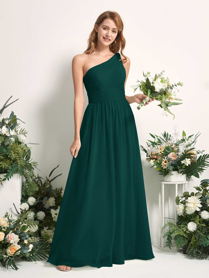 Carlyna Vestido Línea A Un Hombre Hasta el suelo Gasa Dama de honor Esmeralda Oscuro 