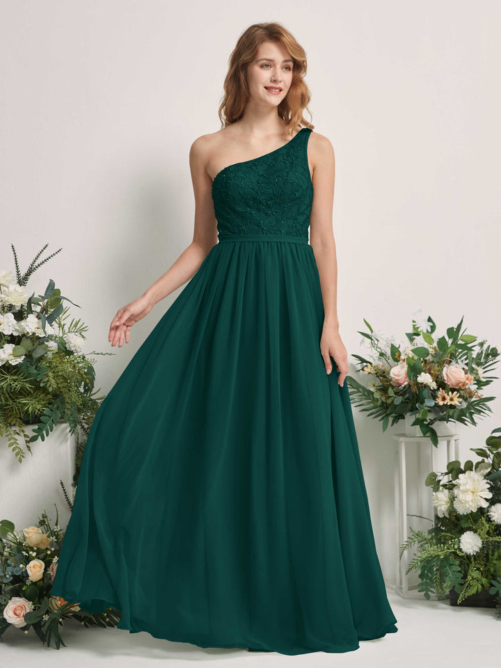 Carlyna Vestido línea A Un Hombre Hasta el suelo Gasa dama de honor Esmeralda Oscuro 