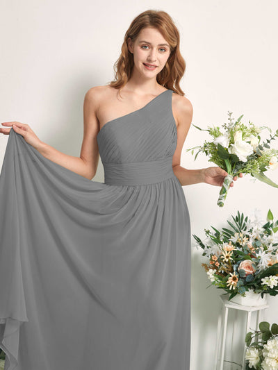 Carlyna Vestido Línea A Un Hombre Hasta el suelo Gasa Dama de honor Gris Acero #color_gris-acero