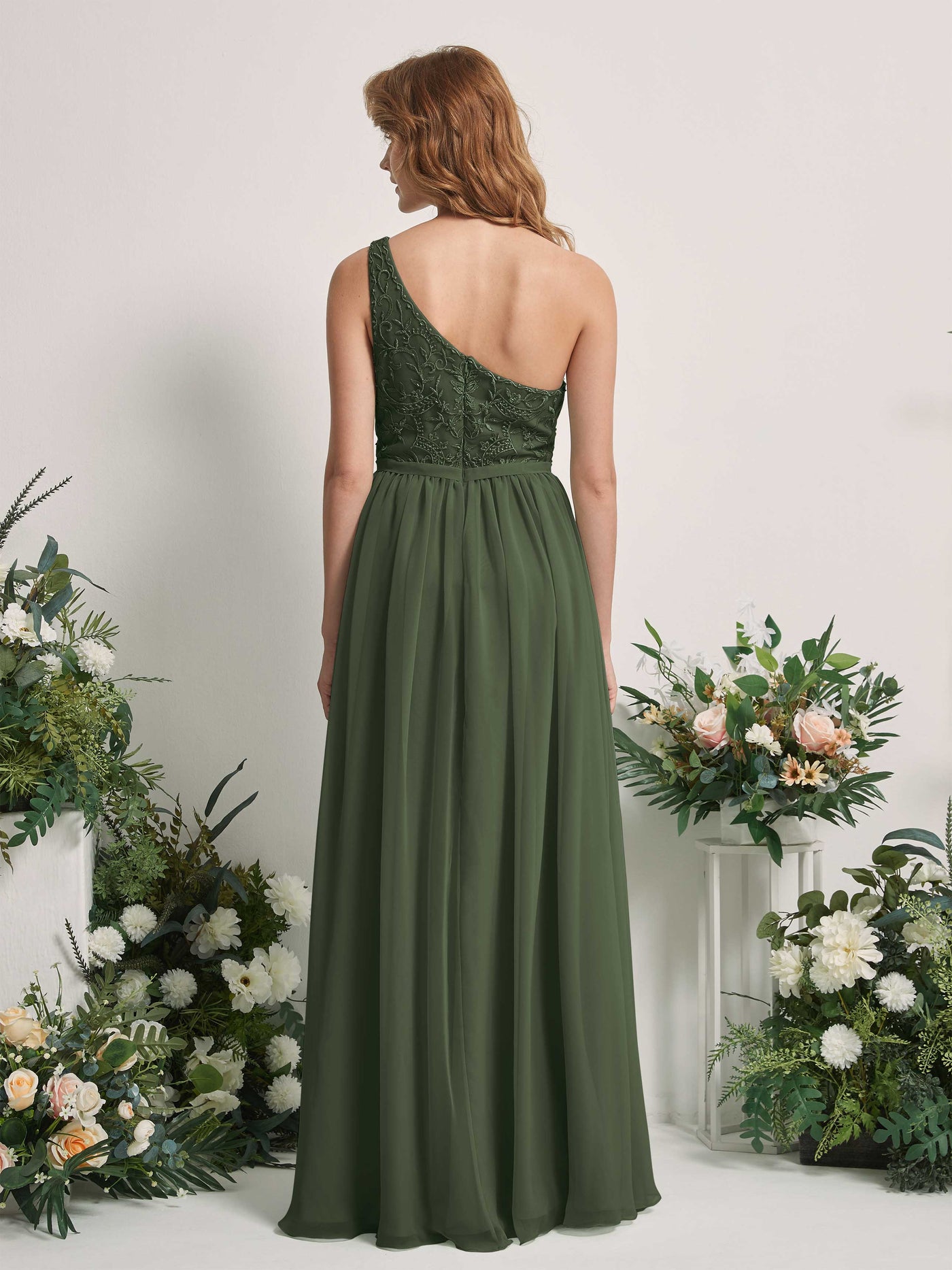 Carlyna Vestido línea A Un Hombre Hasta el suelo Gasa dama de honor Oliva Martini #color_oliva-martini