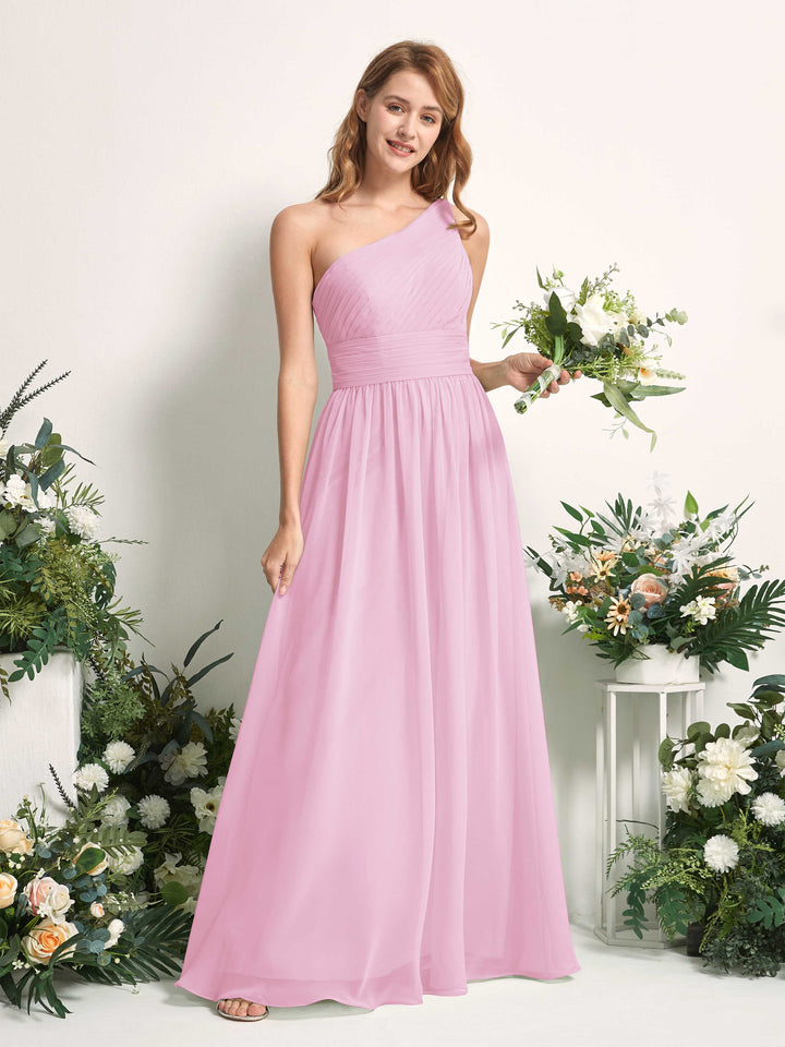 Carlyna Vestido Línea A Un Hombre Hasta el suelo Gasa Dama de honor Rosa Caramelo 