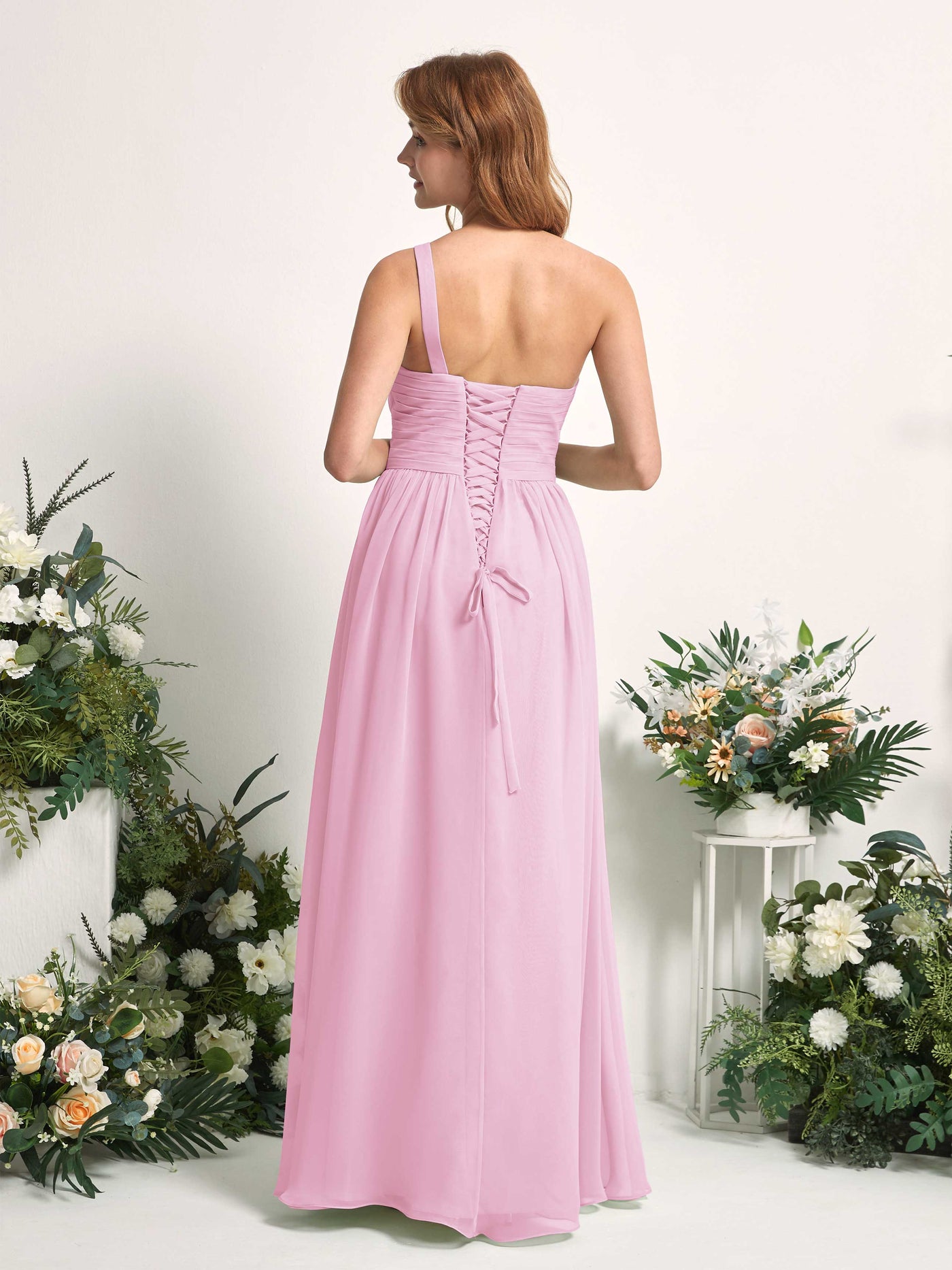 Carlyna Vestido Línea A Un Hombre Hasta el suelo Gasa Dama de honor Rosa Caramelo #color_rosa-caramelo