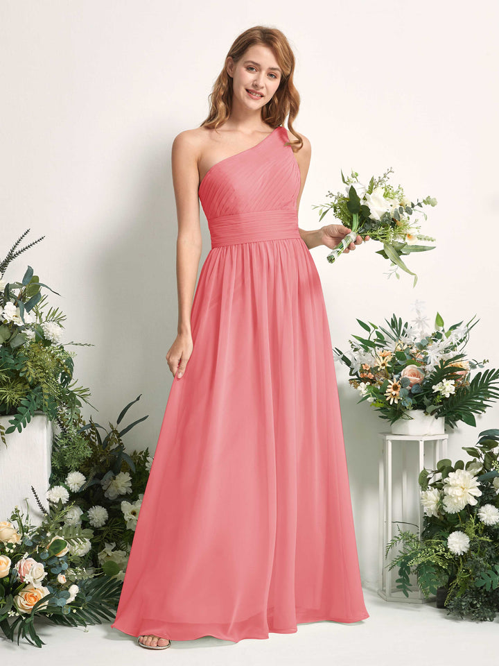 Carlyna Vestido Línea A Un Hombre Hasta el suelo Gasa Dama de honor Rosa Coral 
