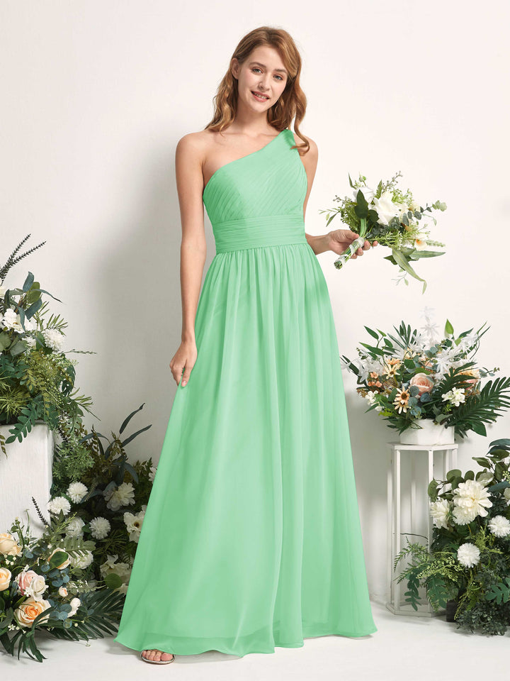Carlyna Vestido Línea A Un Hombre Hasta el suelo Gasa Dama de honor Verde Menta 
