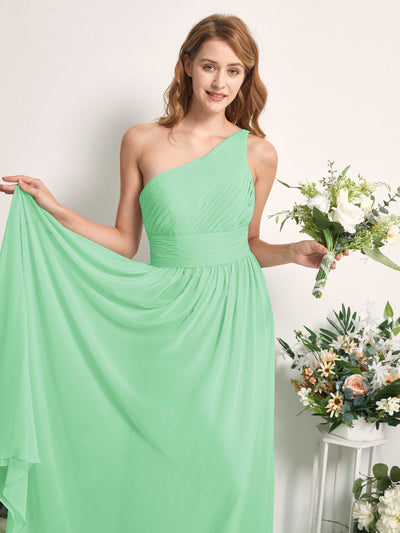 Carlyna Vestido Línea A Un Hombre Hasta el suelo Gasa Dama de honor Verde Menta #color_verde-menta