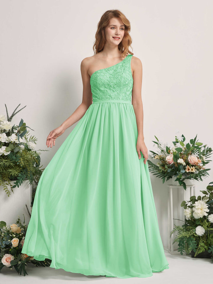 Carlyna Vestido línea A Un Hombre Hasta el suelo Gasa dama de honor Verde Menta 