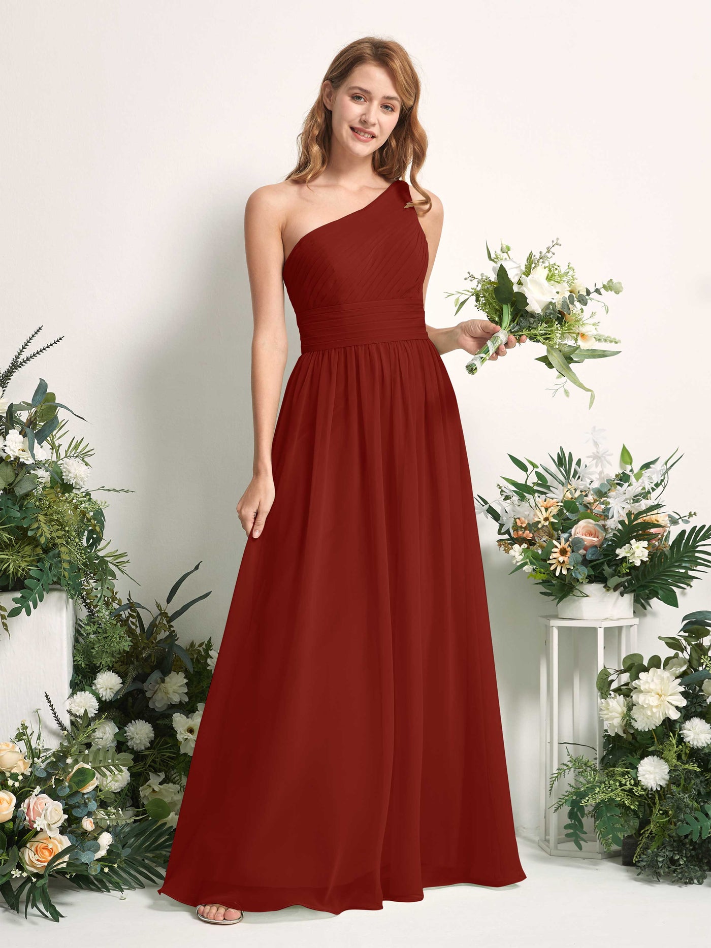 Carlyna Vestido Línea A Un Hombre Hasta el suelo Gasa Dama de honor Óxido #color_xido