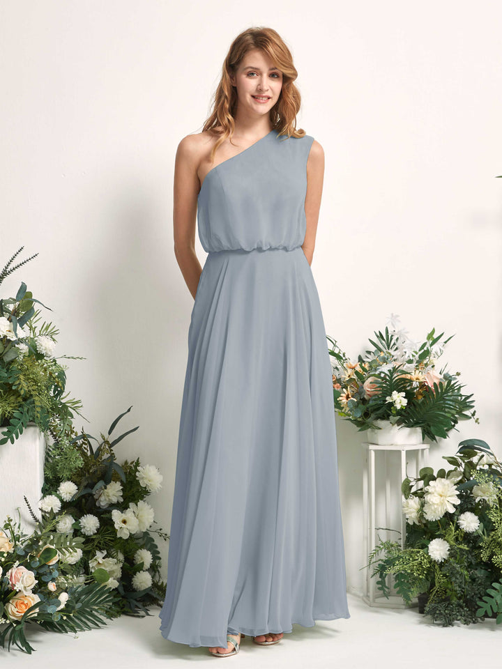 Carlyna Vestido Línea A Un Hombre Hasta el Suelo Vestidos de Dama de Honor Azul Empolvado Mejorado 