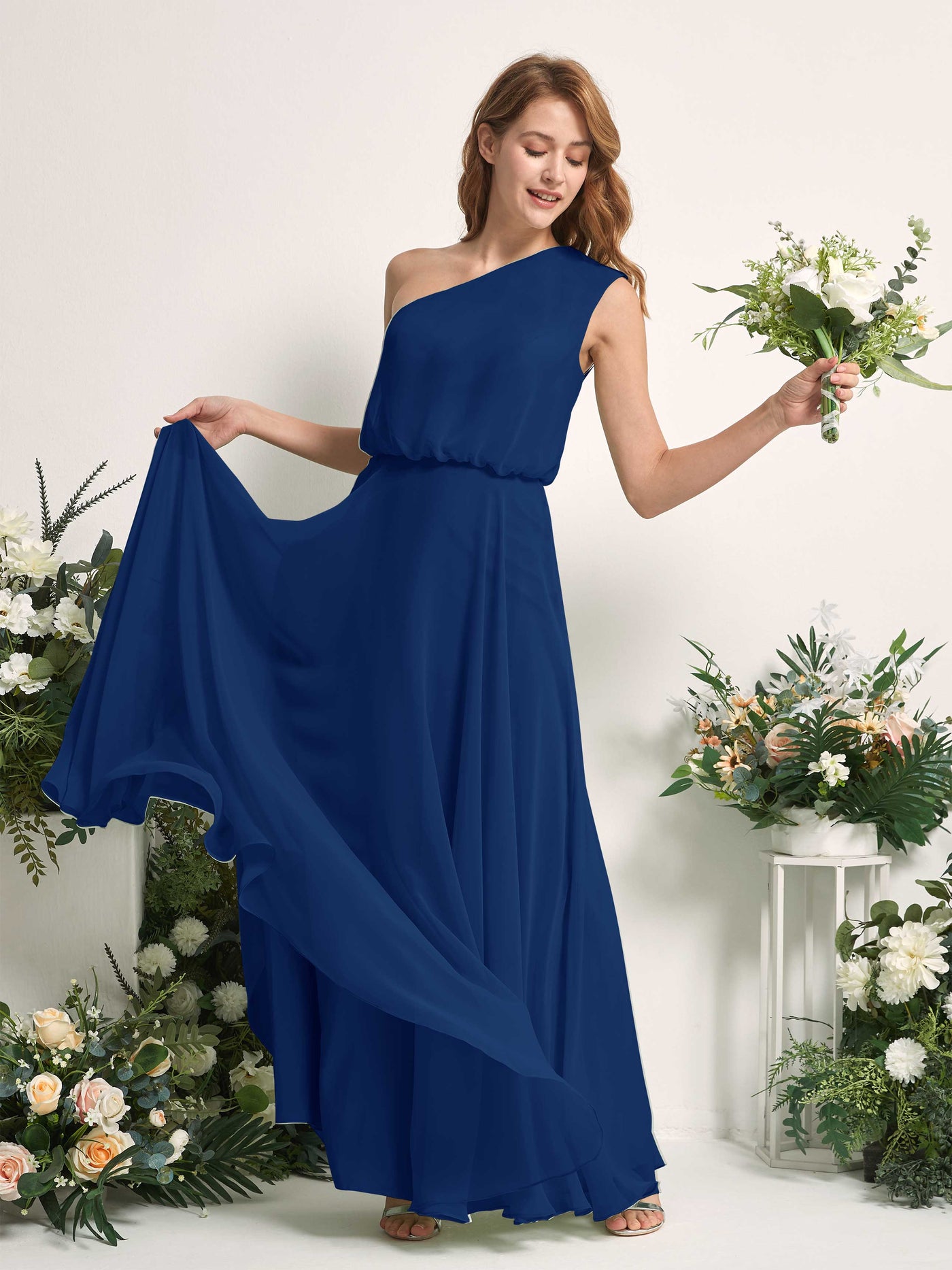 Carlyna Vestido Línea A Un Hombre Hasta el Suelo Vestidos de Dama de Honor Azul Real #color_azul-real