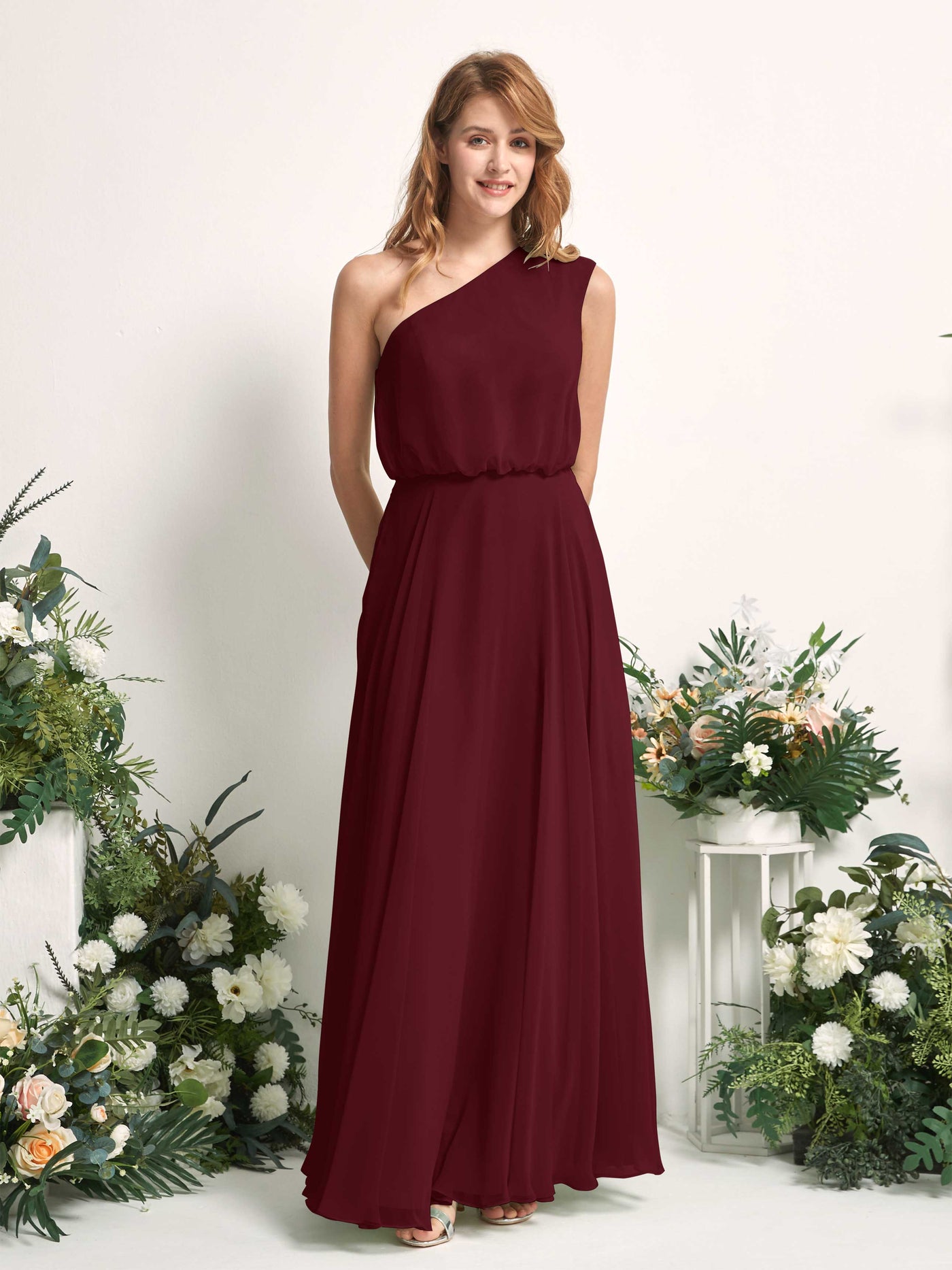 Carlyna Vestido Línea A Un Hombre Hasta el Suelo Vestidos de Dama de Honor Borgoña #color_borgo-a