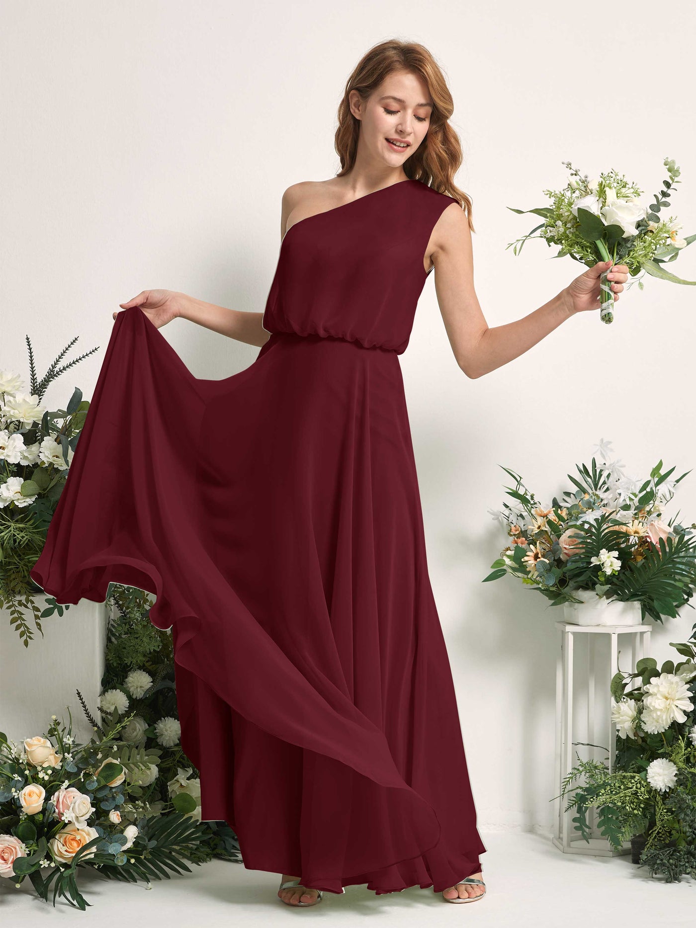 Carlyna Vestido Línea A Un Hombre Hasta el Suelo Vestidos de Dama de Honor Borgoña #color_borgo-a