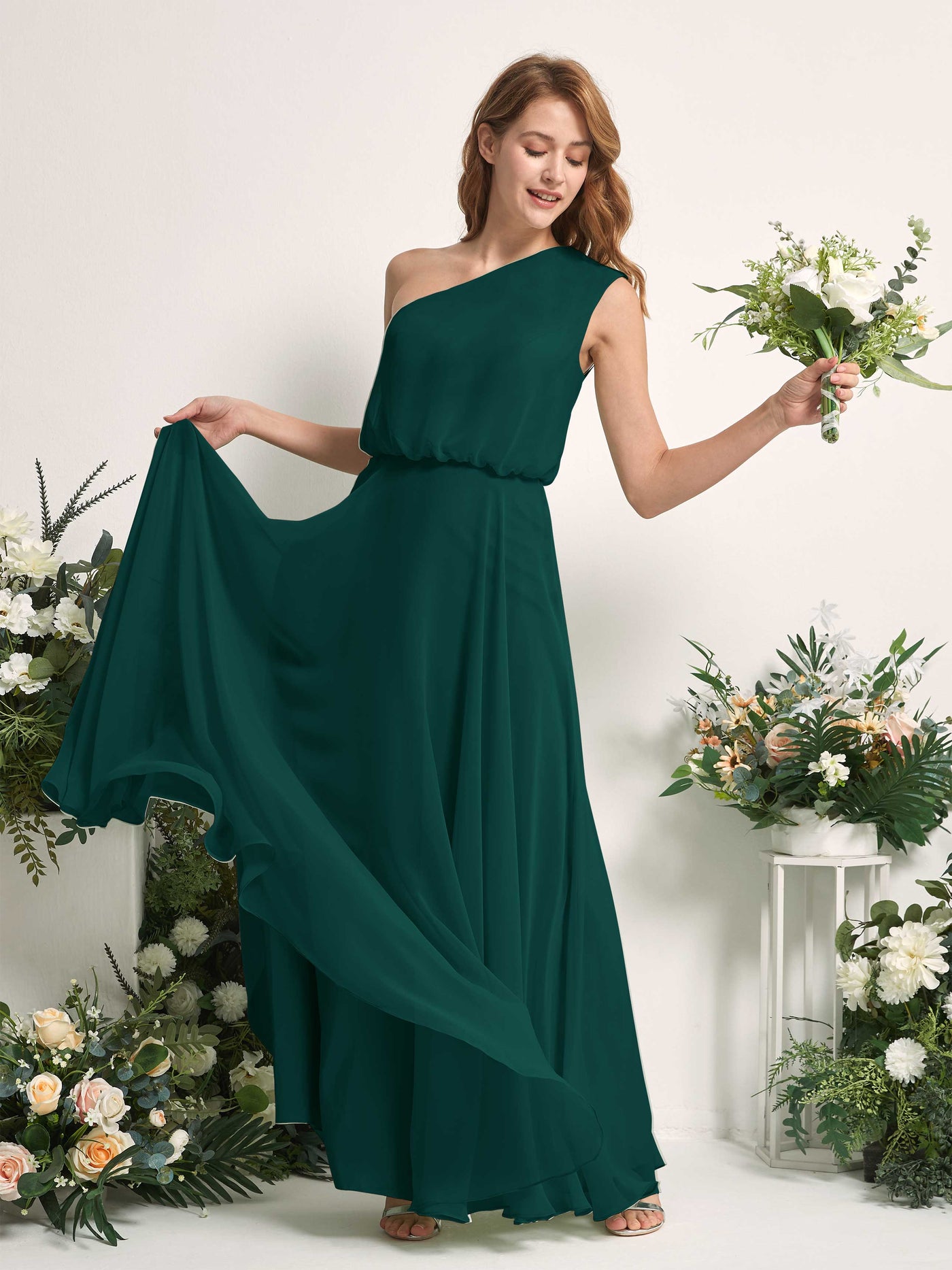 Carlyna Vestido Línea A Un Hombre Hasta el Suelo Vestidos de Dama de Honor Esmeralda Oscuro #color_esmeralda-oscuro