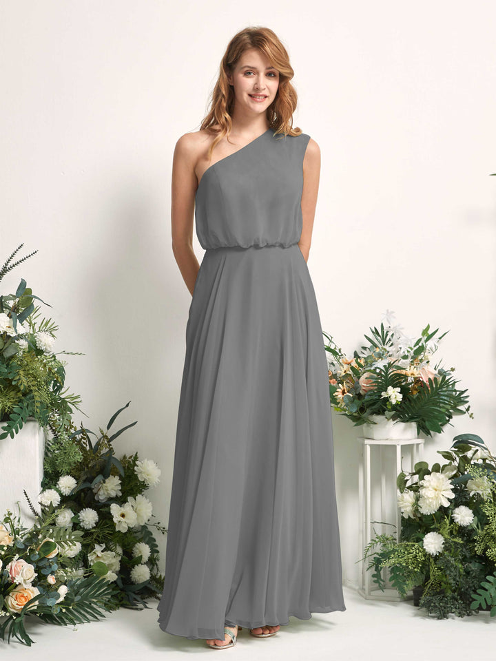Carlyna Vestido Línea A Un Hombre Hasta el Suelo Vestidos de Dama de Honor Gris Acero 