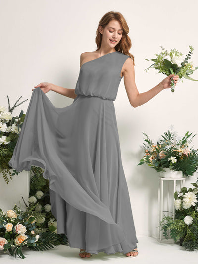 Carlyna Vestido Línea A Un Hombre Hasta el Suelo Vestidos de Dama de Honor Gris Acero #color_gris-acero