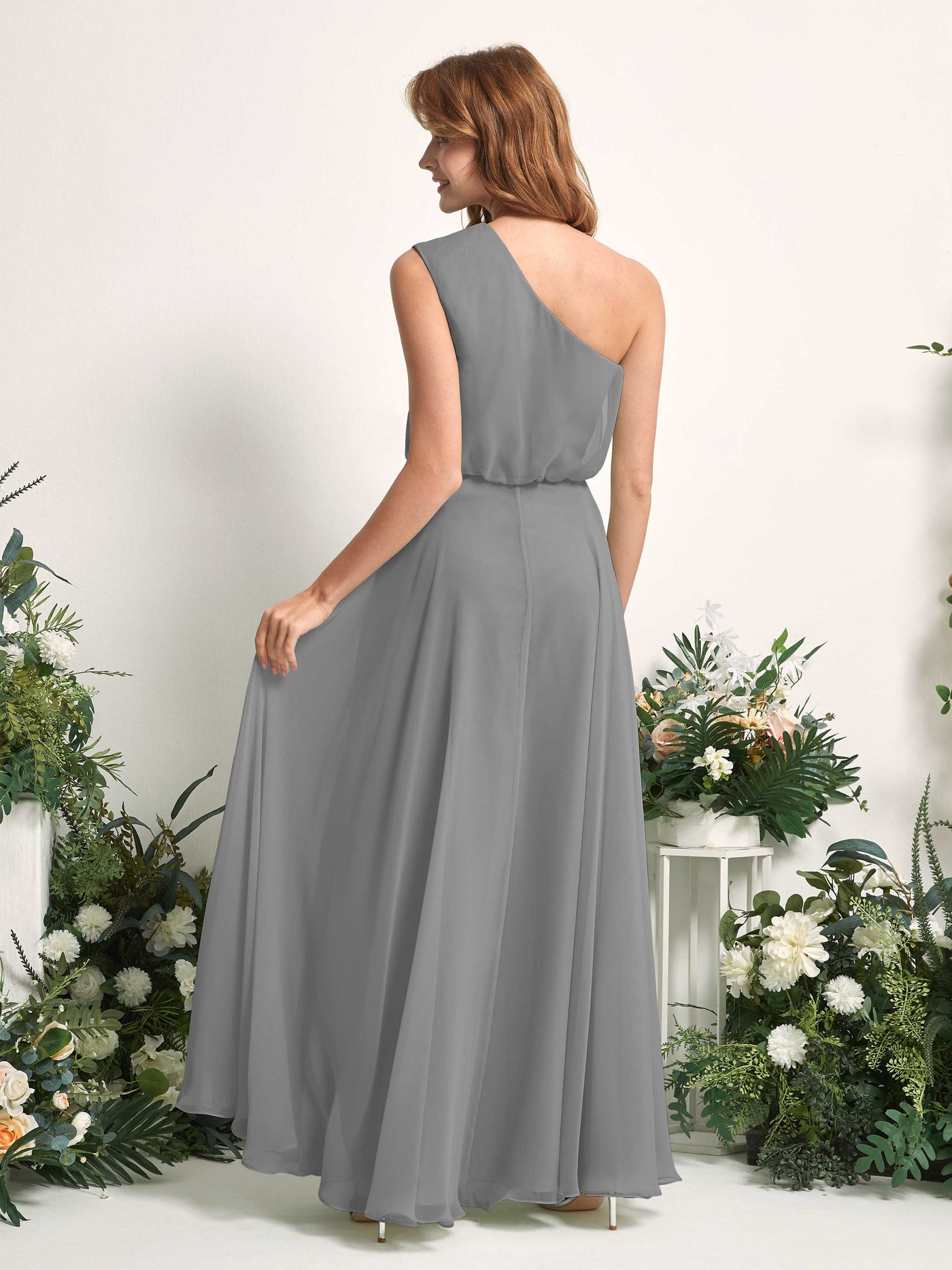 Carlyna Vestido Línea A Un Hombre Hasta el Suelo Vestidos de Dama de Honor Gris Acero #color_gris-acero