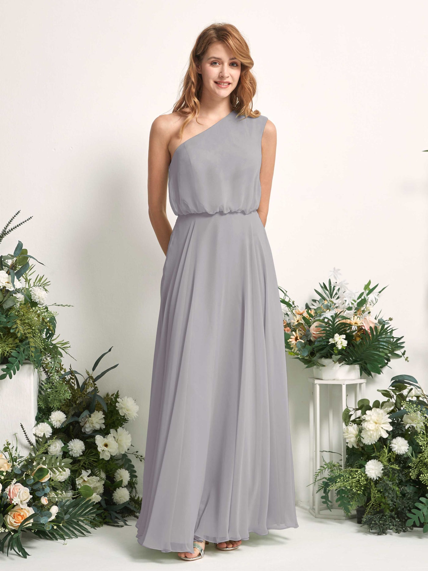 Carlyna Vestido Línea A Un Hombre Hasta el Suelo Vestidos de Dama de Honor Gris Paloma #color_gris-paloma