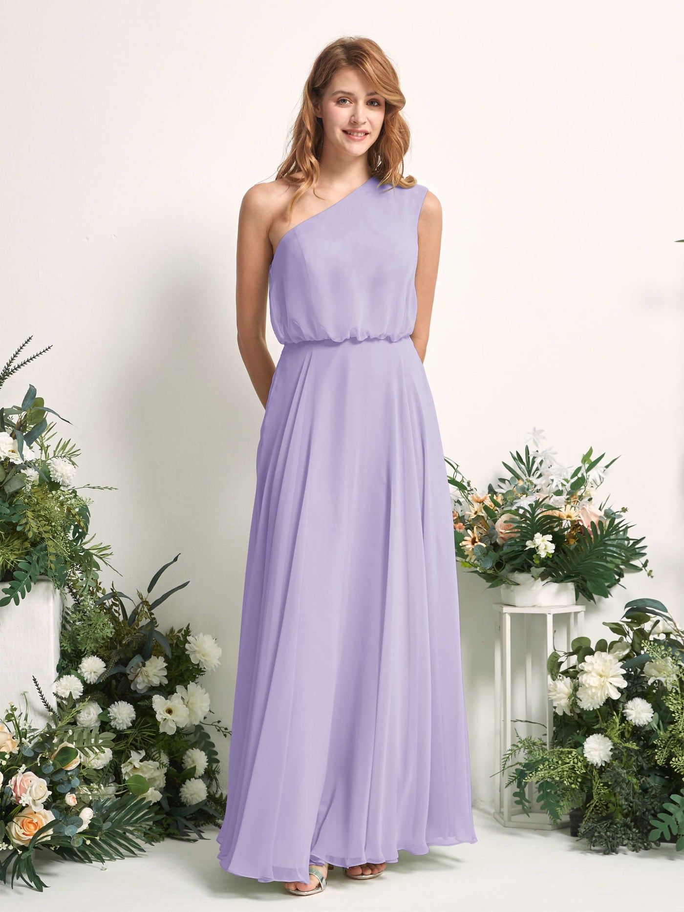 Carlyna Vestido Línea A Un Hombre Hasta el Suelo Vestidos de Dama de Honor Lila #color_lila