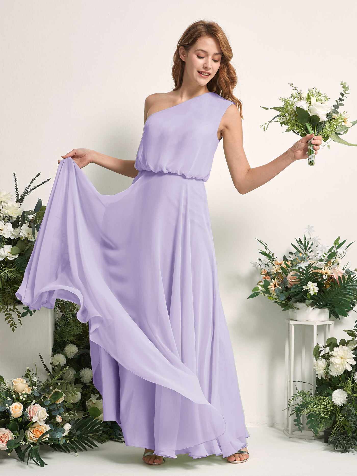 Carlyna Vestido Línea A Un Hombre Hasta el Suelo Vestidos de Dama de Honor Lila #color_lila