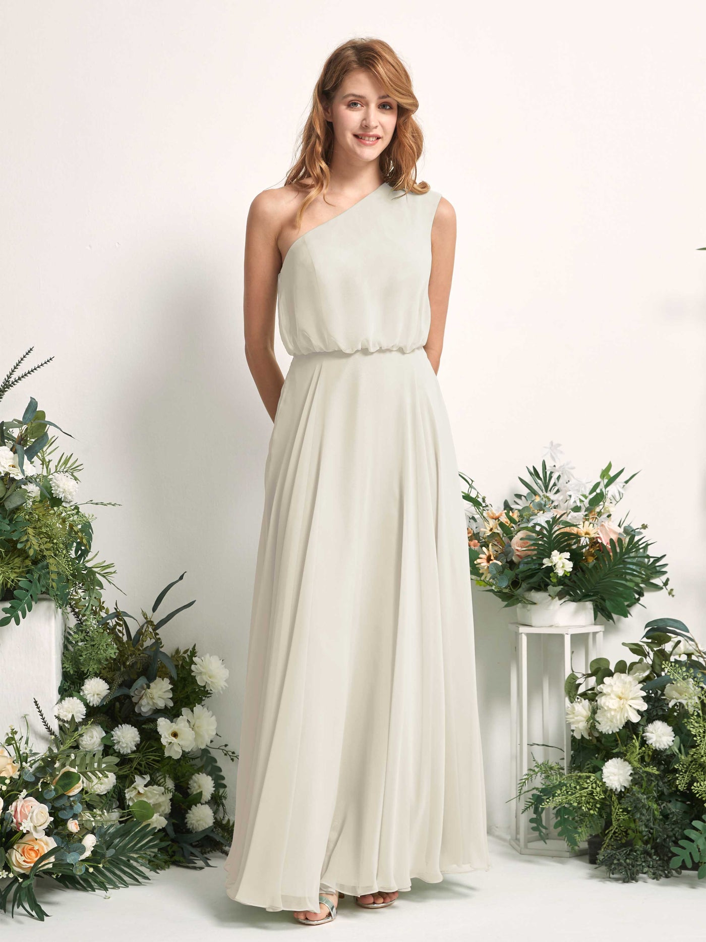 Carlyna Vestido Línea A Un Hombre Hasta el Suelo Vestidos de Dama de Honor Marfil #color_marfil