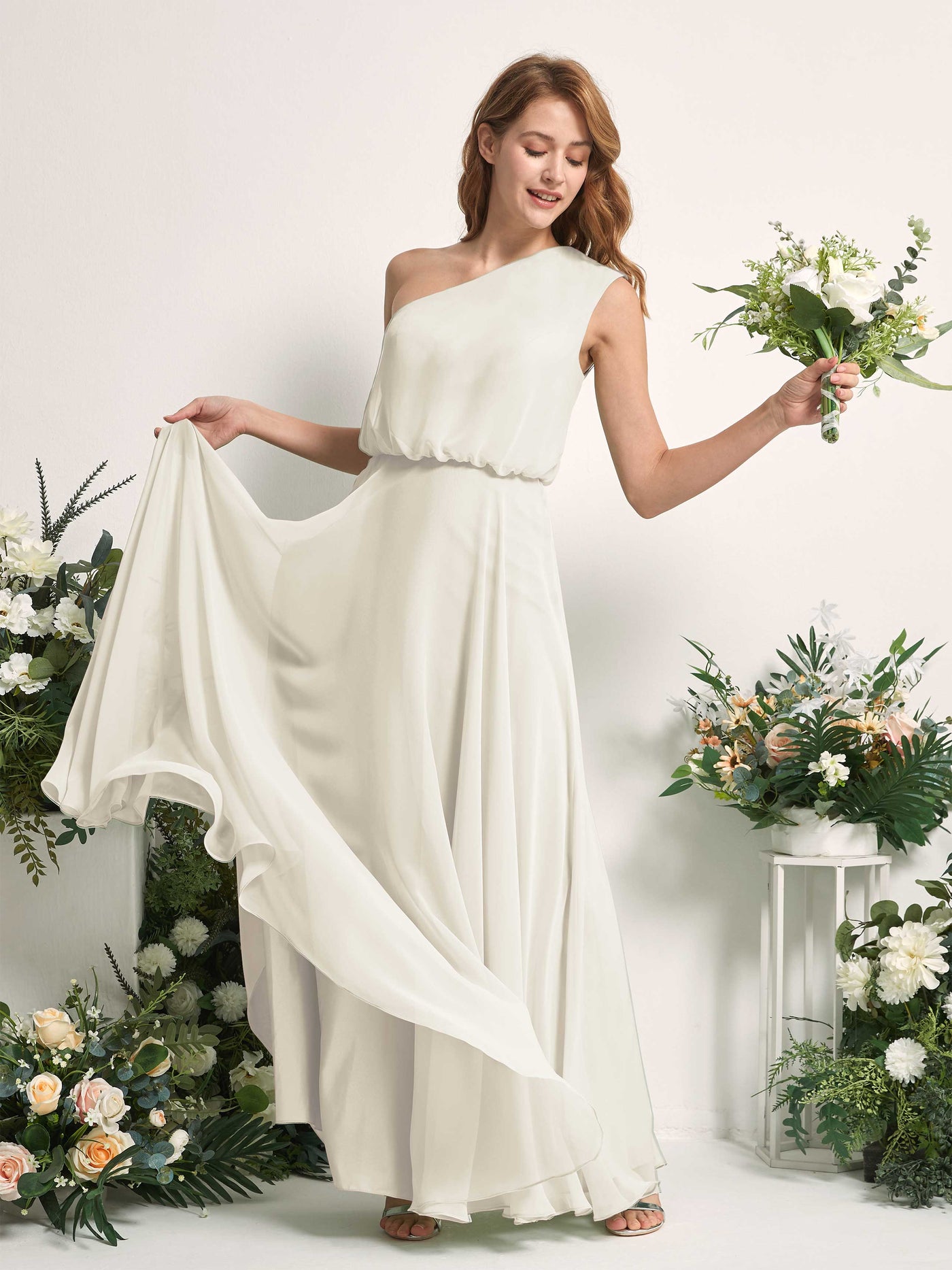 Carlyna Vestido Línea A Un Hombre Hasta el Suelo Vestidos de Dama de Honor Marfil #color_marfil