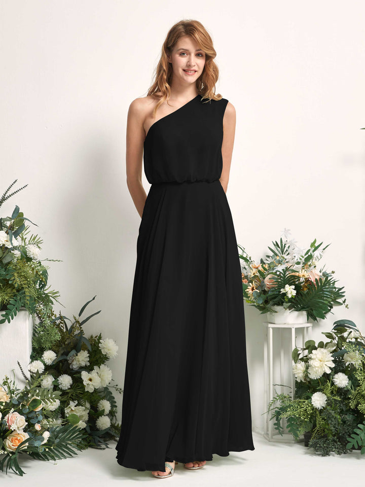 Carlyna Vestido Línea A Un Hombre Hasta el Suelo Vestidos de Dama de Honor Negro 