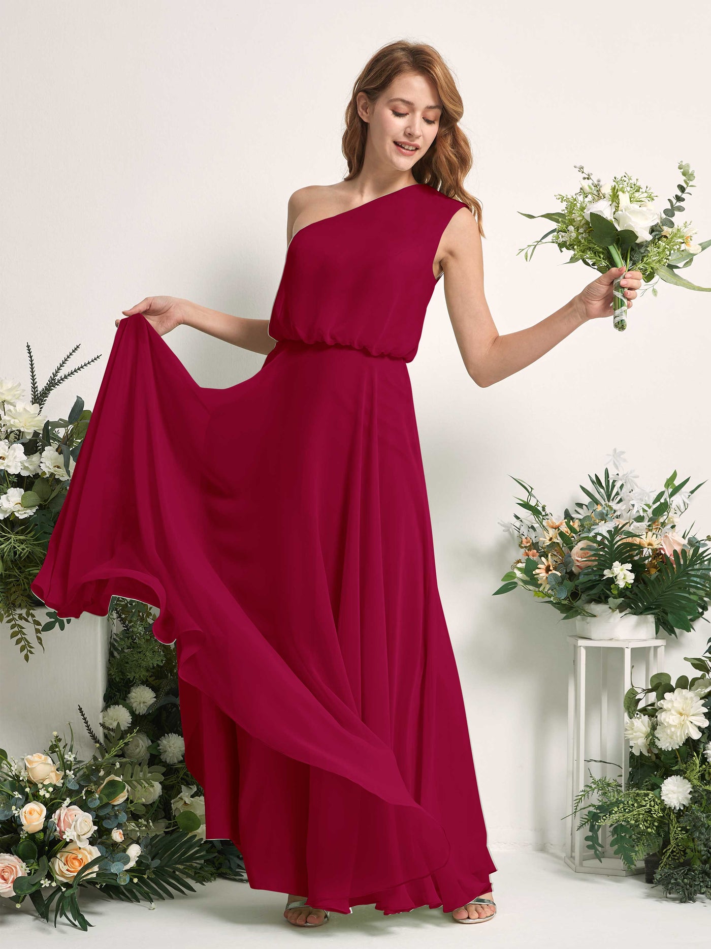Carlyna Vestido Línea A Un Hombre Hasta el Suelo Vestidos de Dama de Honor Rojo Bufón #color_rojo-buf-n